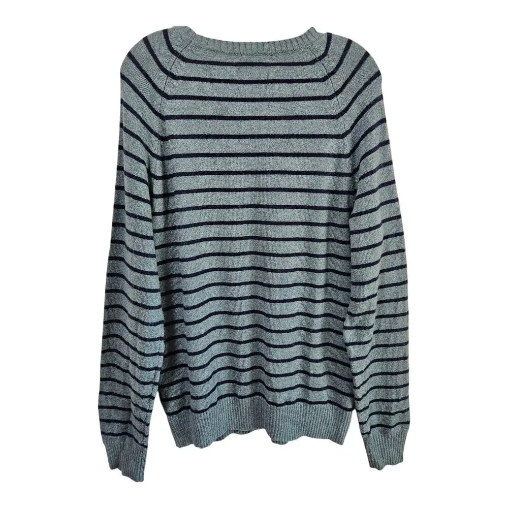 J Crew Men's M Sweater Lambs Wool Blend Green Blue Striped Long Sleeve Preppy 42